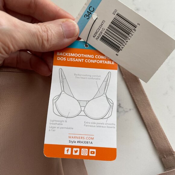 Warner's No Side Effects Collection Underwire Nylon T Shirt Bra Taupe 34C NWT - Picture 8 of 11
